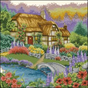 безкоштовна схема для вишивки хрестиком будиночок в саду