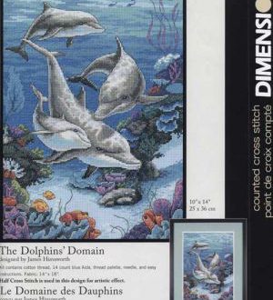 схема для вишивки хрестиком сім'я дельфінів Dimensions 03830 The Dolphins Domain