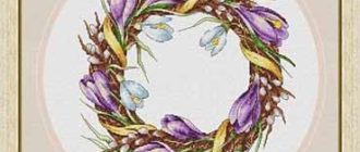 Схема для вишивки хрестиком віночка з крокусів - Весняний вінок