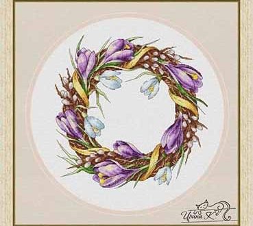 Схема для вишивки хрестиком віночка з крокусів - Весняний вінок
