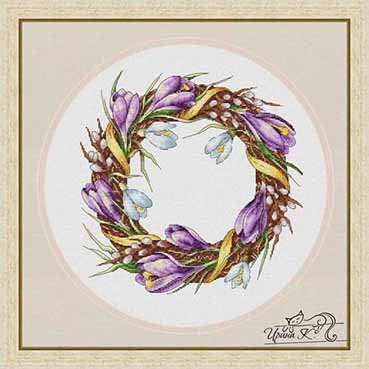 Схема для вишивки хрестиком віночка з крокусів - Весняний вінок
